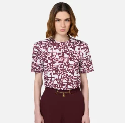 Top, T-Shirt & Body|Elisabetta Franchi T-shirt in jersey lettering piccolo Gesso/RougeNoir