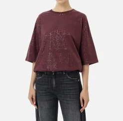 Top, T-Shirt & Body|Elisabetta Franchi T-shirt in jersey lettering lucido RougeNoir