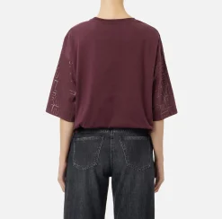 Top, T-Shirt & Body|Elisabetta Franchi T-shirt in jersey lettering lucido RougeNoir