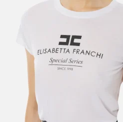 Top, T-Shirt & Body|Elisabetta Franchi T-shirt in jersey modal con stampa logo Gesso