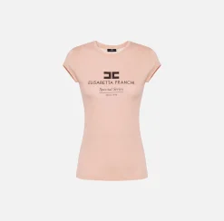 Top, T-Shirt & Body|Elisabetta Franchi T-shirt in jersey modal con stampa logo PeachRose