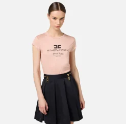 Top, T-Shirt & Body|Elisabetta Franchi T-shirt in jersey modal con stampa logo PeachRose