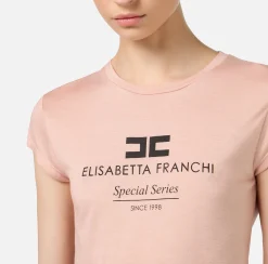 Top, T-Shirt & Body|Elisabetta Franchi T-shirt in jersey modal con stampa logo PeachRose