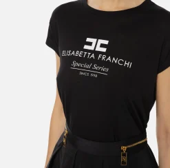 Top, T-Shirt & Body|Elisabetta Franchi T-shirt in jersey modal con stampa logo Nero