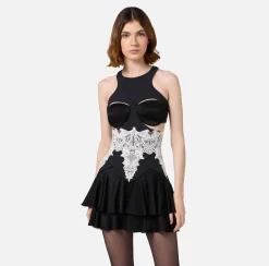 Mini Abiti|Abiti|Elisabetta Franchi Tubino in pizzo e in doppio crêpe con coppe Nero