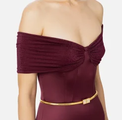 Tute|Elisabetta Franchi Tuta bustier in lycra con cintura RougeNoir