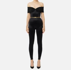 Tute|Elisabetta Franchi Tuta bustier in lycra con cintura Nero