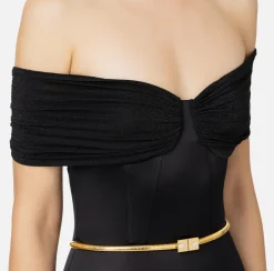 Tute|Elisabetta Franchi Tuta bustier in lycra con cintura Nero