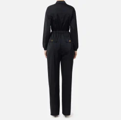 Tute|Elisabetta Franchi Tuta cargo in nylon tecnico con zip Nero