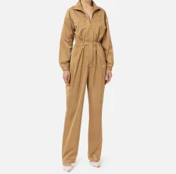 Tute|Elisabetta Franchi Tuta cargo in nylon tecnico con zip Camel