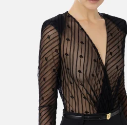 Tute|Elisabetta Franchi Tuta combinata in tulle flock disegno diagonale Nero
