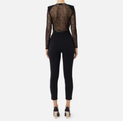 Tute|Elisabetta Franchi Tuta combinata in tulle flock disegno diagonale Nero