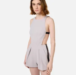 Tute|Elisabetta Franchi Tuta corta in fresco di lana con elastico logato Perla