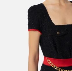Tute|Elisabetta Franchi Tuta corta in tweed con tasche Nero/RedPassion