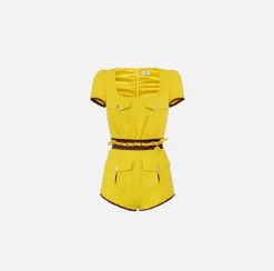 Tute|Elisabetta Franchi Tuta corta in tweed con tasche Mimosa/RougeNoir