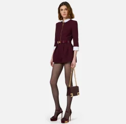 Tute|Elisabetta Franchi Tuta corta in tweed resca con zip RougeNoir