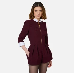 Tute|Elisabetta Franchi Tuta corta in tweed resca con zip RougeNoir