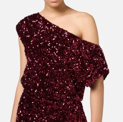 Tute|Elisabetta Franchi Tuta in ciniglia ricamata con pailettes RougeNoir