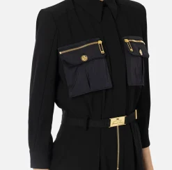 Tute|Elisabetta Franchi Tuta in crêpe con tasche e cintura Nero