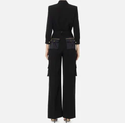 Tute|Elisabetta Franchi Tuta in crêpe con tasche e cintura Nero