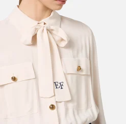 Tute|Elisabetta Franchi Tuta in crêpe stretch con fiocco Burro