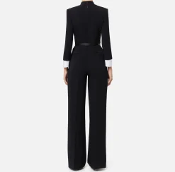 Tute|Elisabetta Franchi Tuta in crêpe stretch con revers in raso Nero