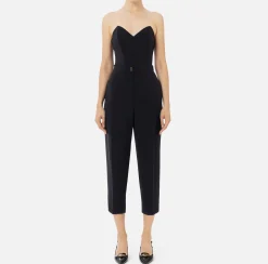 Tute|Elisabetta Franchi Tuta in crêpe stretch con top bustier Nero