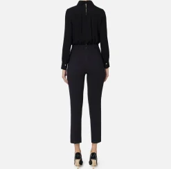 Tute|Elisabetta Franchi Tuta in crêpe stretch con fiocco Nero