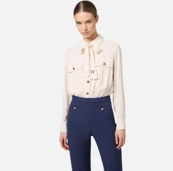 Tute|Elisabetta Franchi Tuta in crêpe stretch con fiocco Lattice/Navy