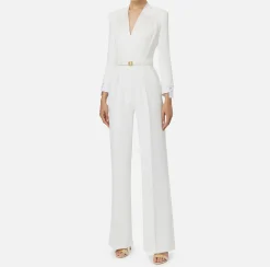 Tute|Elisabetta Franchi Tuta in crêpe stretch con revers in raso Avorio