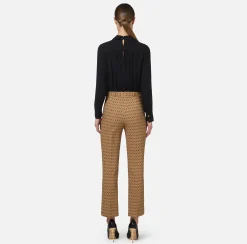 Tute|Elisabetta Franchi Tuta in crêpe stretch stampa rombo con fiocco Camel/Nero