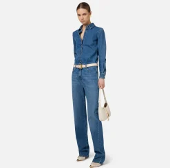 Tute|Elisabetta Franchi Tuta in denim con camicia Bluedenim