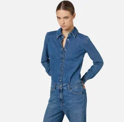 Tute|Elisabetta Franchi Tuta in denim con camicia Bluedenim