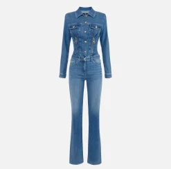 Tute|Elisabetta Franchi Tuta in denim con zip e spalline Bluedenim