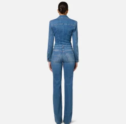 Tute|Elisabetta Franchi Tuta in denim con zip e spalline Bluedenim