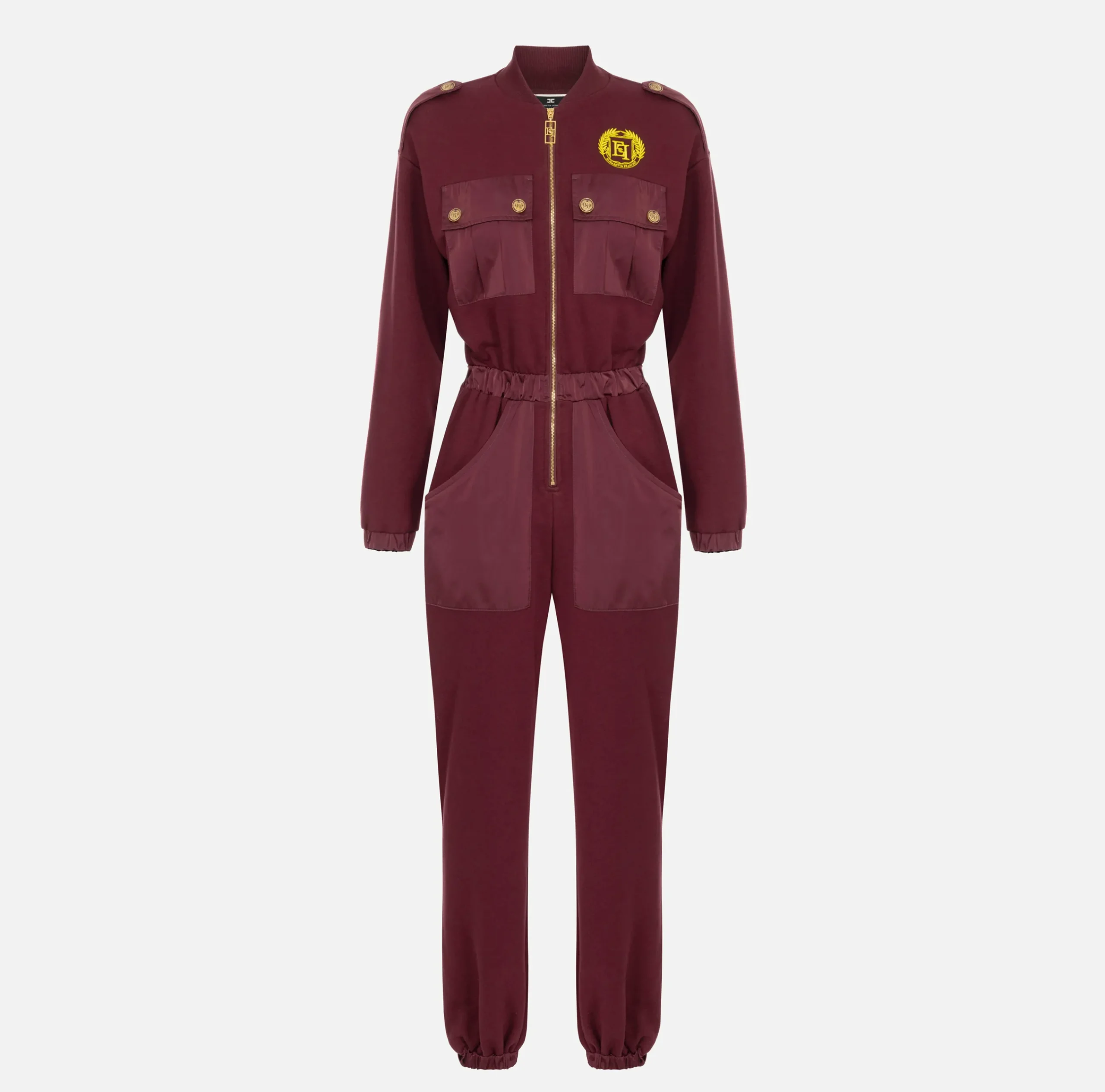 Tute|Elisabetta Franchi Tuta in felpa con tasche in nylon tecnico RougeNoir