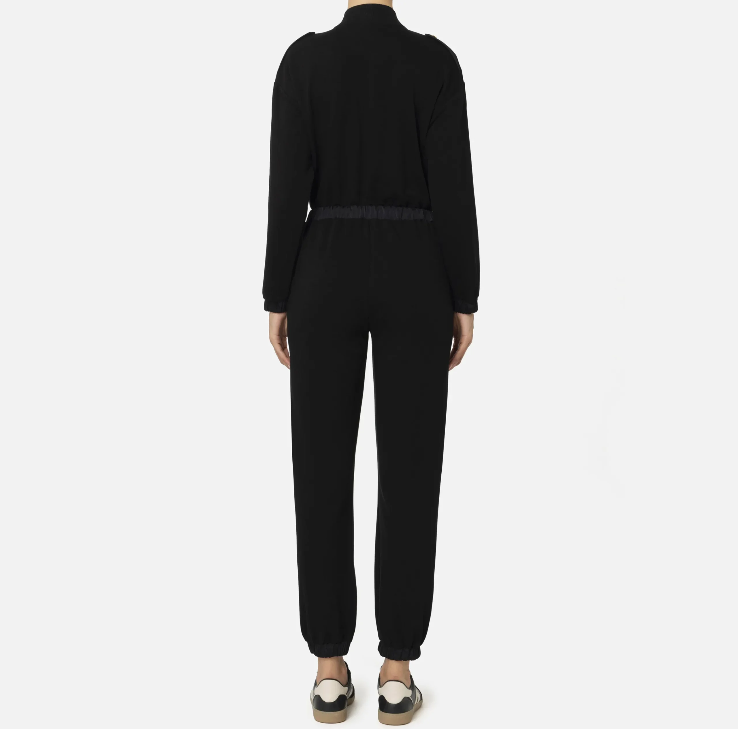 Tute|Elisabetta Franchi Tuta in felpa con tasche in nylon tecnico Nero