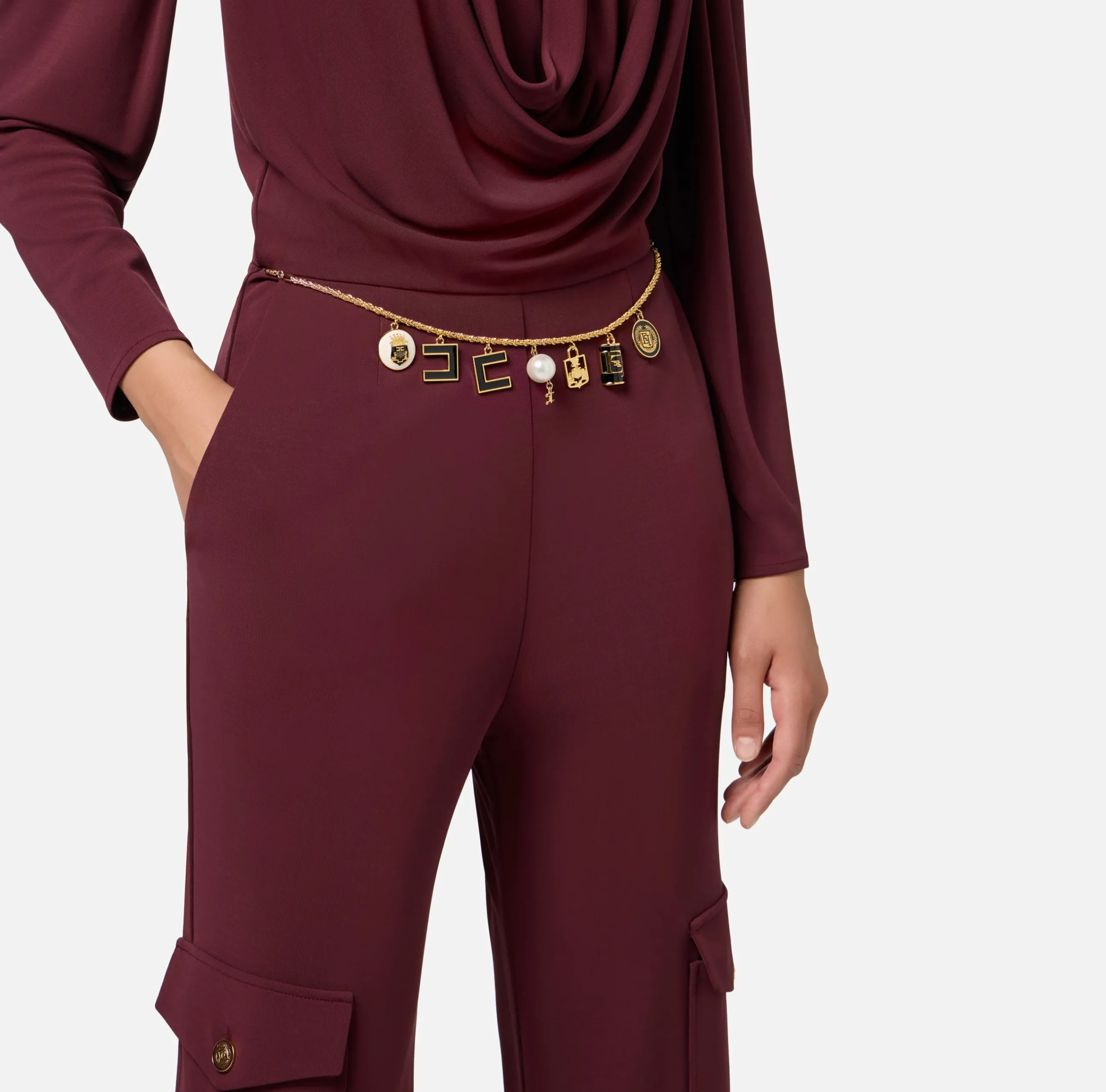 Tute|Elisabetta Franchi Tuta in jersey con cintura charms RougeNoir