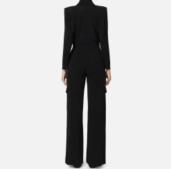 Tute|Elisabetta Franchi Tuta in jersey con cintura charms Nero