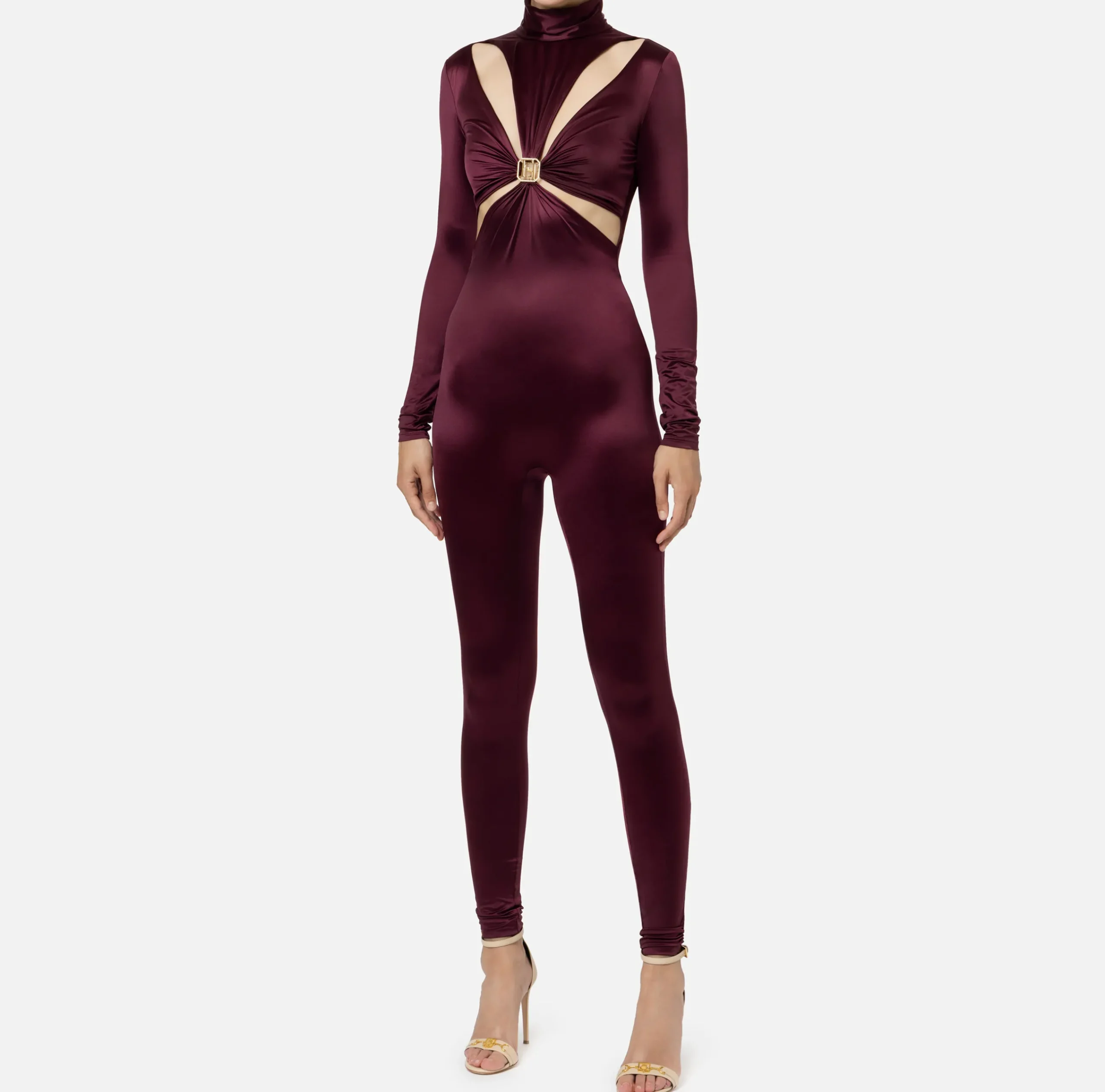 Tute|Elisabetta Franchi Tuta in lycra con motivo cut-out e accessorio logo RougeNoir