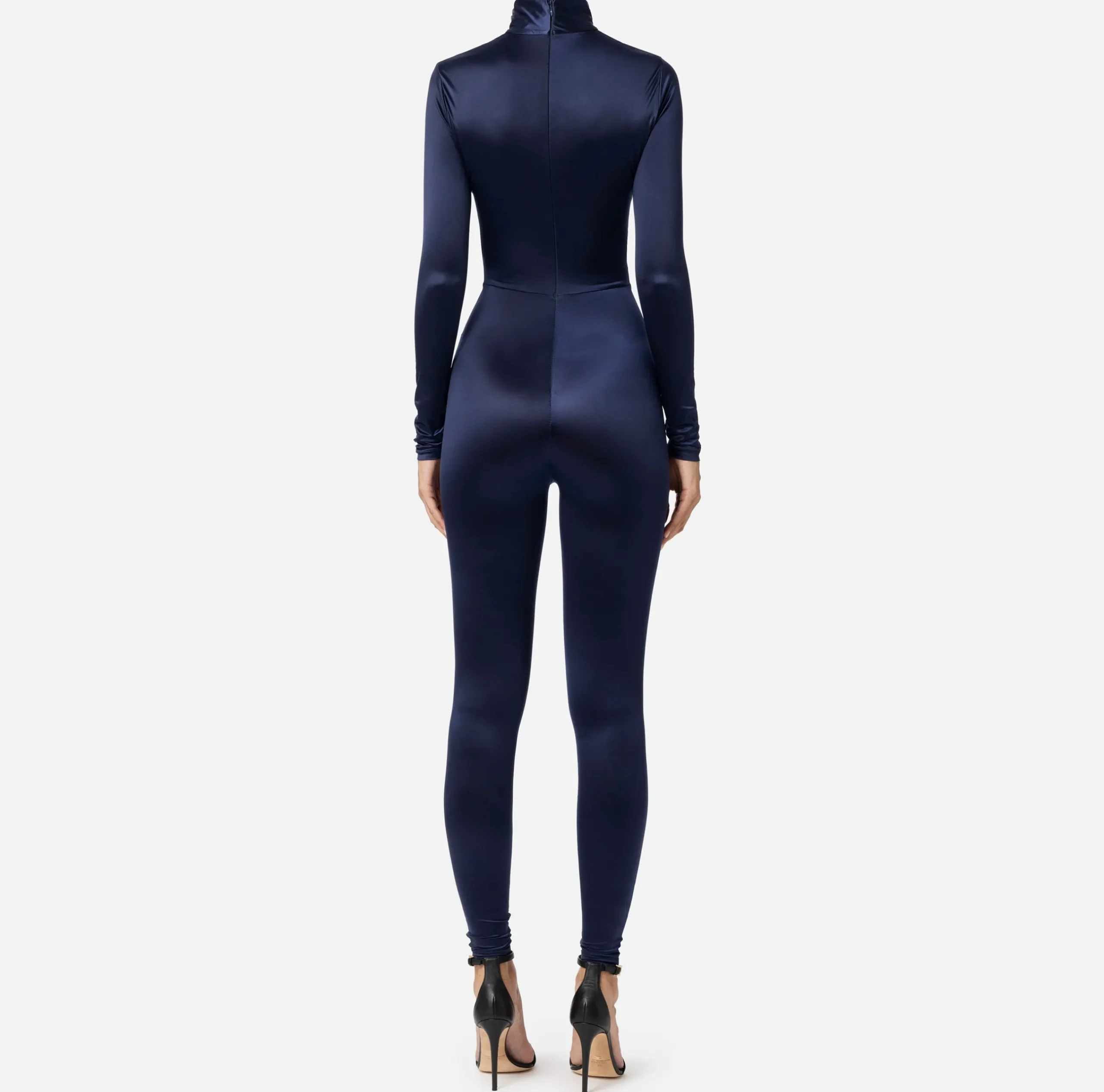 Tute|Elisabetta Franchi Tuta in lycra con motivo cut-out e accessorio logo Navy