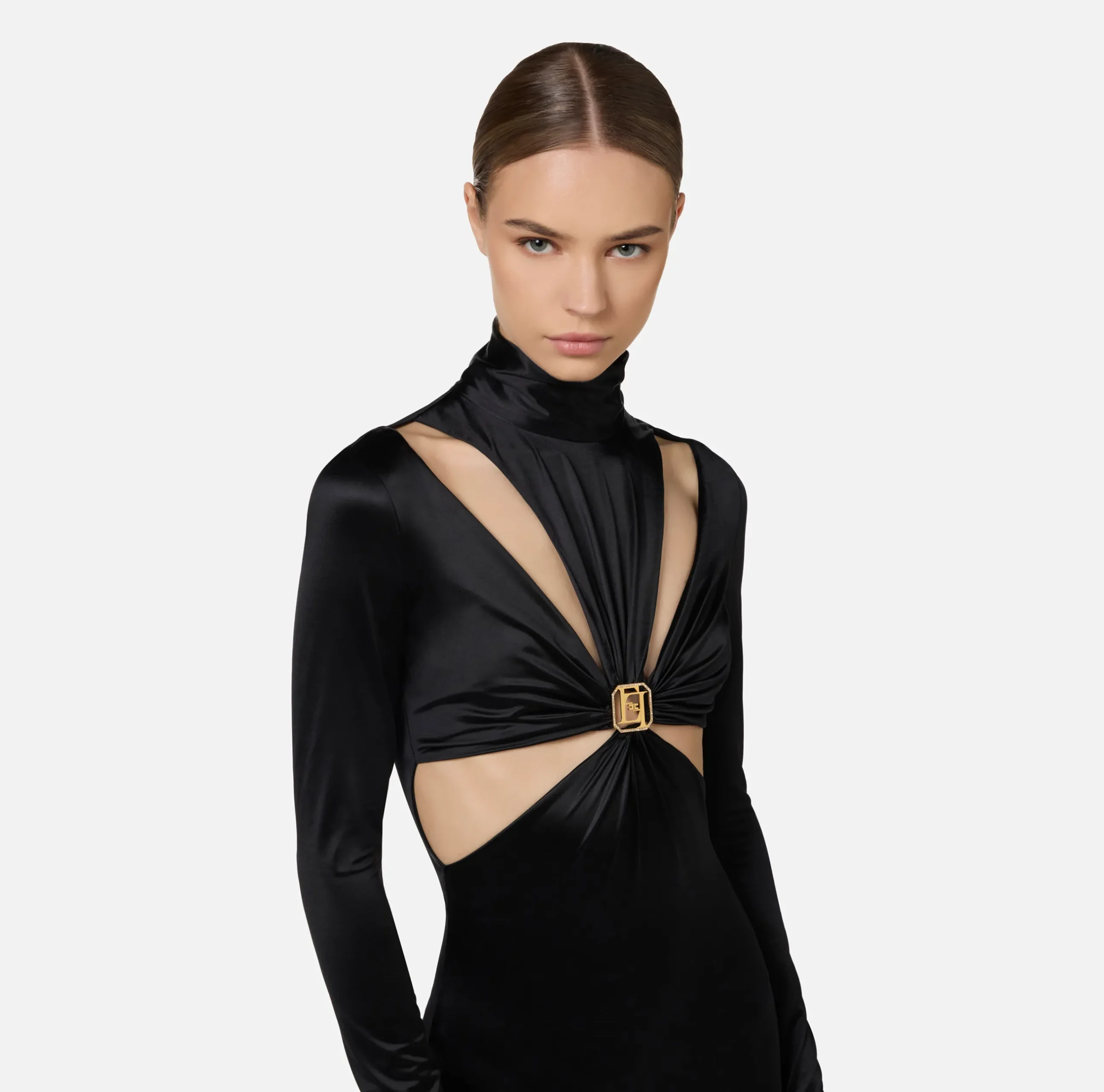 Tute|Elisabetta Franchi Tuta in lycra con motivo cut-out e accessorio logo Nero