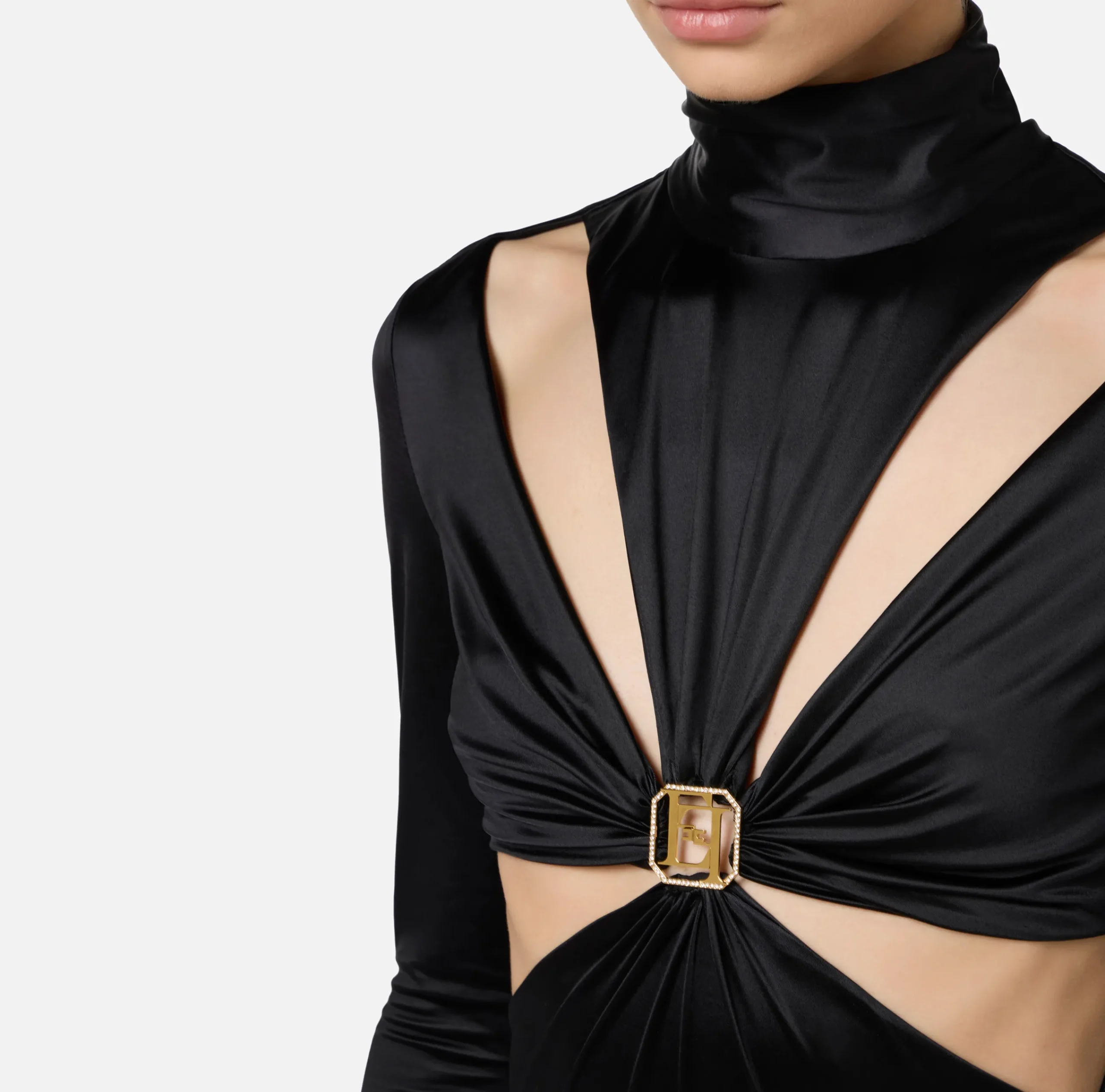 Tute|Elisabetta Franchi Tuta in lycra con motivo cut-out e accessorio logo Nero