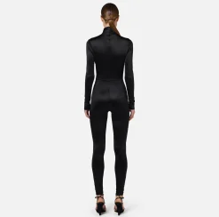 Tute|Elisabetta Franchi Tuta in lycra con motivo cut-out e accessorio logo Nero