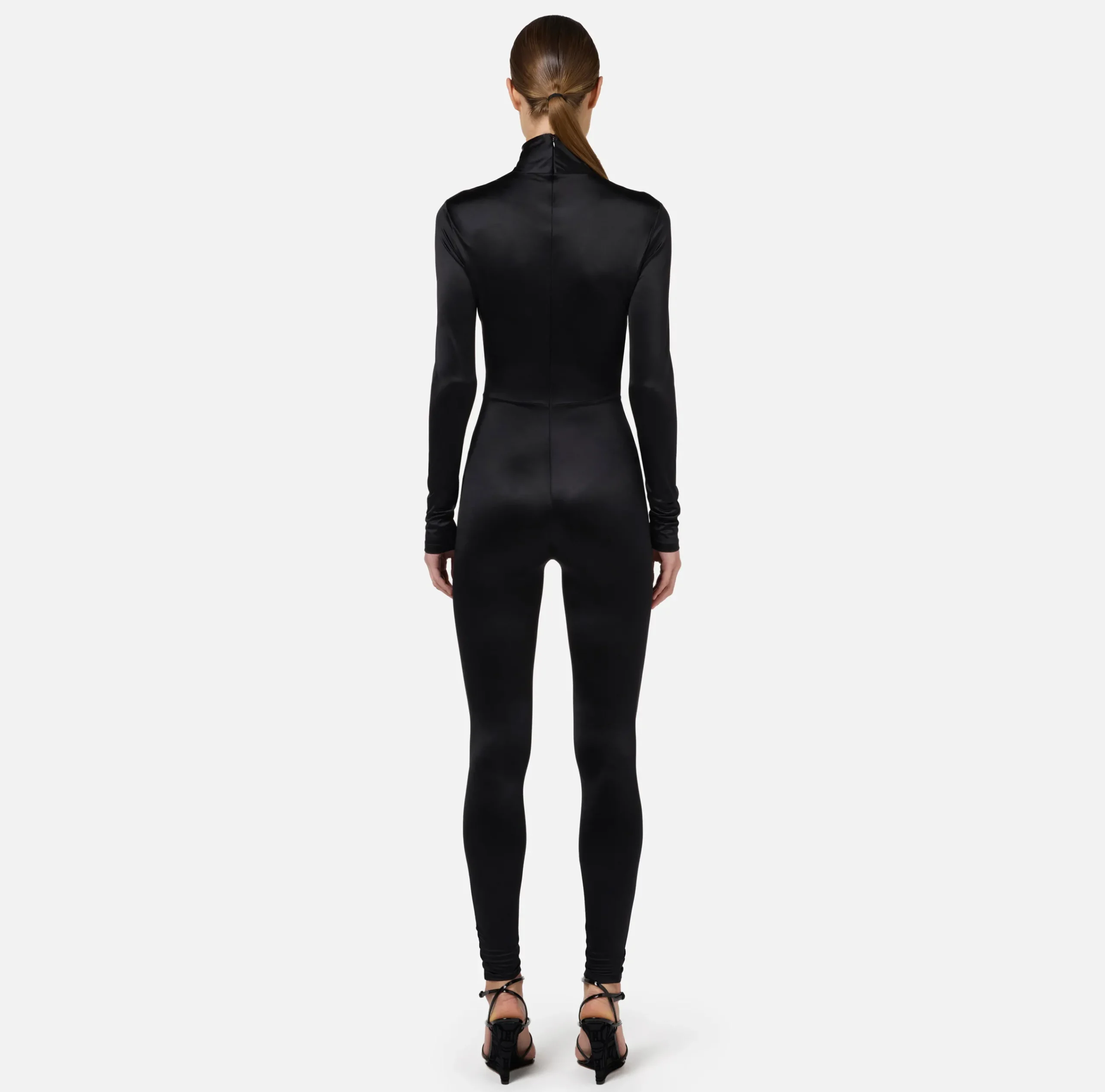 Tute|Elisabetta Franchi Tuta in lycra con motivo cut-out e accessorio logo Nero