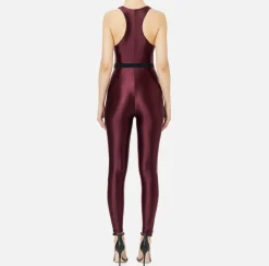 Tute|Elisabetta Franchi Tuta in lycra lucida con elastico logato RougeNoir