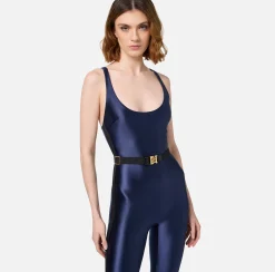 Tute|Elisabetta Franchi Tuta in lycra lucida con elastico logato Navy