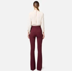 Tute|Elisabetta Franchi Tuta in viscosa con camicia incrociata e pantalone svasato con morsetto Burro/RougeNoir