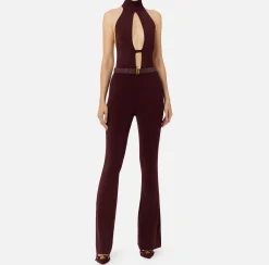 Tute|Elisabetta Franchi Tuta in viscosa lucida con cintura RougeNoir