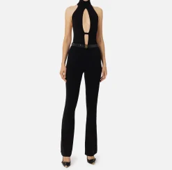 Tute|Elisabetta Franchi Tuta in viscosa lucida con cintura Nero